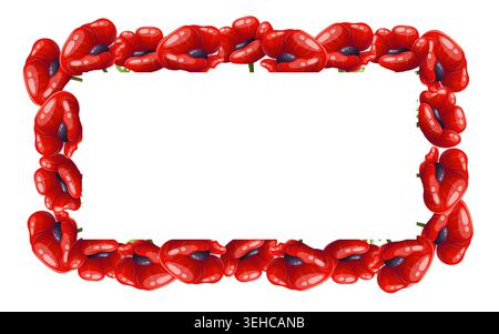 Vector rectangular frame with red poppies Stock Vector