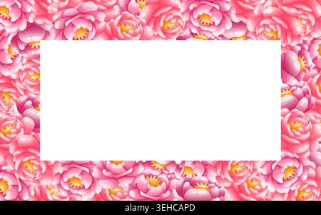 Vector rectangular frame with pink peonies Stock Vector