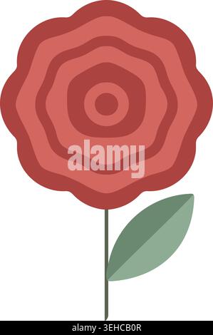 Simple illustration of a layered brown rose flower in full bloom on a slender stem with one green leaf. Stock Vector