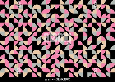 Color bauhaus style seamless pattern. Modern ornament with grid and tile geo squares, semicircles and half-circles. Abstract geometric retro Stock Vector