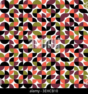 Color bauhaus style seamless pattern. Modern ornament with grid and tile geo squares, semicircles and half-circles. Abstract geometric retro Stock Vector