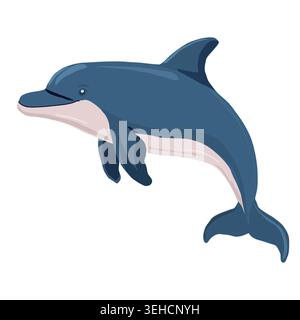 The dolphin is funny. Vector illustration. Marine animals from the depths of the ocean, hand-drawn, isolated on a white background Stock Vector