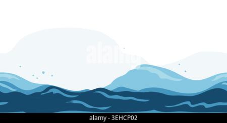 Sea waves and foam. Vector illustration. Seamless horizontal border of the ocean surface with splashes, the pattern is isolated on a white background Stock Vector