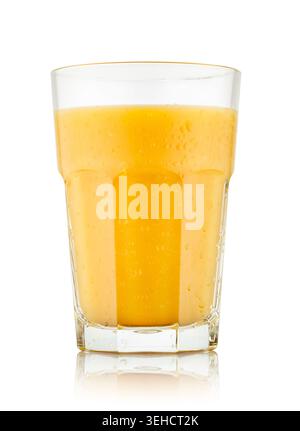 Freshly squeezed cold orange juice in glass with condensate isolated on white Stock Photo