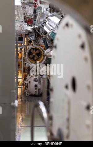 Long service corridor in a military submarine Stock Photo
