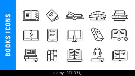 Books Icons Set Stock Vector