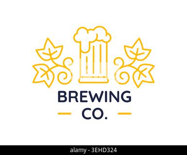 Beer Brewing Logo With Mug And Leaves Stock Vector