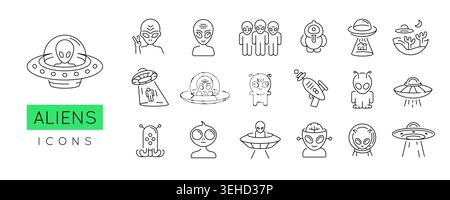 Aliens Icons Set Stock Vector