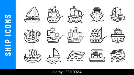 Ship Icons Set Stock Vector