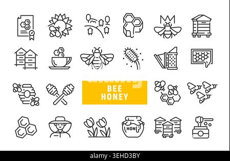 Bee Honey Icons Set Stock Vector