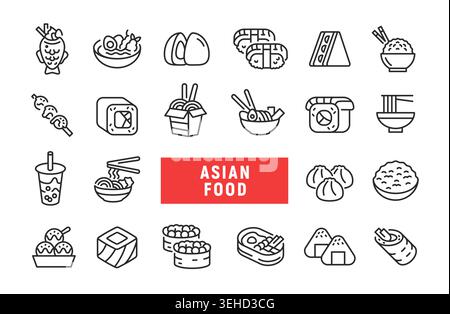 Asian Food Icons Set Stock Vector
