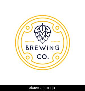 Beer Brewing Logo With Hop Circle Badge Stock Vector