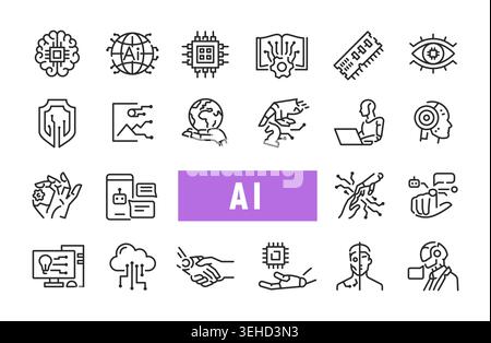 Artificial Intelligence Icons Set Stock Vector