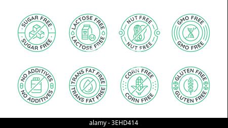 Allergen Free Labels Set With Food Diet Badges Stock Vector