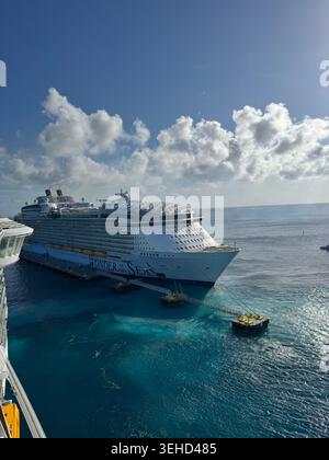 one cruise ship sail away from other cruise ship Stock Photo