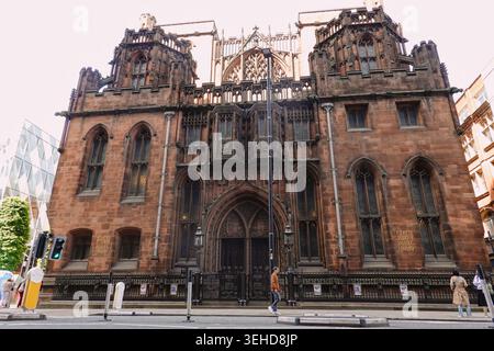 The historic neo-Gothic facade of John Rylands Library on Deansgate in Manchester city centre, England, UK Stock Photo