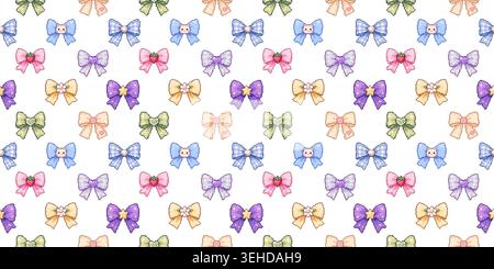 Seamless pattern featuring assorted pastel pixel bows arranged in a playful decorative repeat Stock Vector