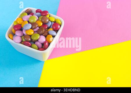 Colored candies for kids, sugar candies, and chocolate. Stock Photo