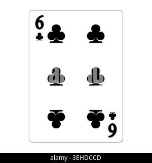 Six of clubs. Playing card with golden elements. Casino icons. Pictograms representing different suits. Vector illustration. Flat design for modern Stock Vector