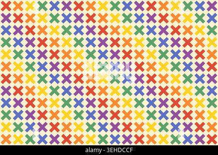 Rainbow Colors Cross Stitch Vector Seamless Pattern, Colorful LGBT Pride Geometric Background with X Shapes for LGBTQ June Pride Month Designs Stock Vector