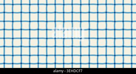 Hand Drawn Blue Check Vector Seamless Pattern, Organic Brushstroke Grid, Gingham Watercolor Background for Summer Designs Stock Vector