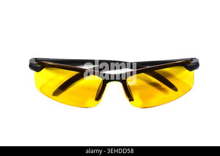 polarized night driving glasses with yellow lenses designed to reduce glare from headlights and streetlights, a yellow night driving glasses Stock Photo