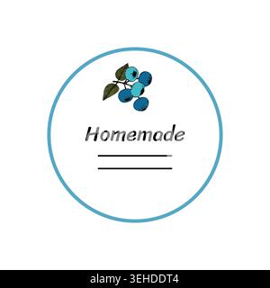 Template jam label design. Retro homemade label. Blueberry marmalade dessert product. Doodle vector illustration Stock Vector