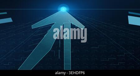 Digital blue arrow pointing upward on abstract futuristic technology background Stock Vector