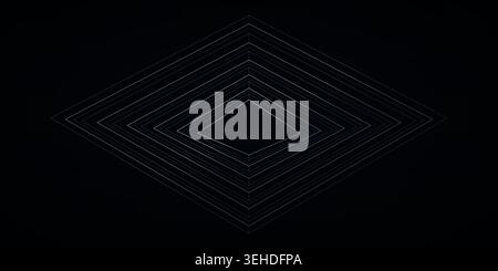 Abstract concentric rhombus shapes forming a deep tunnel effect on dark Stock Vector