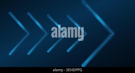 Abstract glowing blue arrow symbols pointing forward on a dark gradient Stock Vector