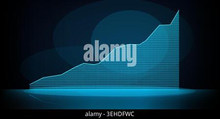 Digital finance growth graph rising upward on a dark blue abstract background Stock Vector