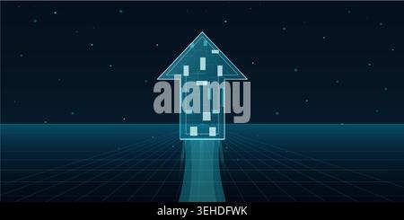 Digital arrow rising over cyber grid background for business growth concept Stock Vector
