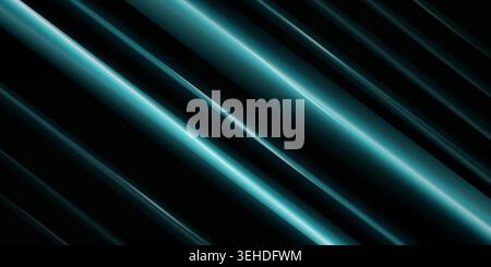 Abstract teal light streaks moving diagonally across a dark black background Stock Vector
