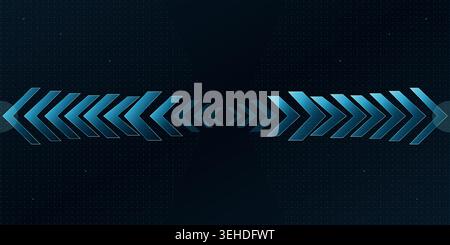 Neon blue arrows pointing toward center on dark tech background graphic design Stock Vector