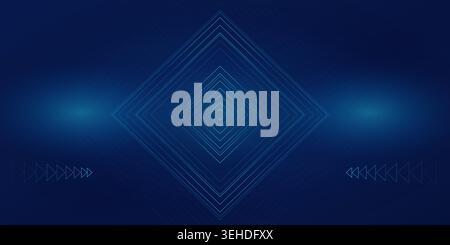 Abstract geometric blue background with glowing concentric diamond shape lines Stock Vector
