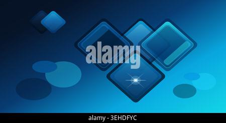 Abstract blue geometric shapes background with glowing light effects and texture Stock Vector