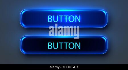 Glossy glowing blue web buttons. Modern interface elements for website design and user navigation. Vector illustration Stock Vector