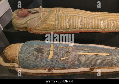 Luxor, Egypt - 29 Jan 2026: Ancient Egyptian sarcophagi on display at the Luxor Museum, Egypt Stock Photo