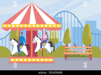 Carousel ride in park. Vector illustration Stock Vector