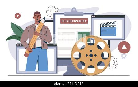 Screenwriter concept artwork. Vector illustration Stock Vector