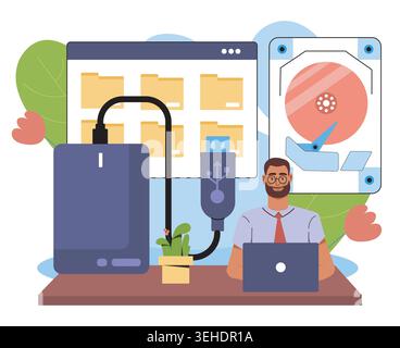 Data backup workspace. Vector illustration Stock Vector