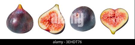 set whole and sliced figs isolated on white background Stock Photo