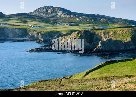Holyhead Mountain over the bay called Abraham's Bosum, near Holyhead, Isle of Anglesey, Wales, UK. Stock Photo