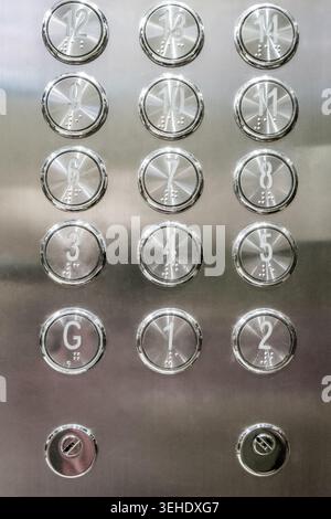 metal floor buttons in the elevator Stock Photo