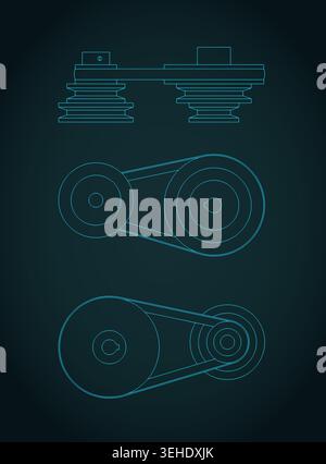 Variable Speed Belt Drive Example Stylized vector illustration of belt and pulley. Belt drive close up ...