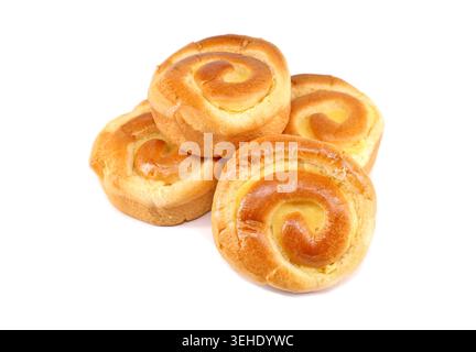 Mini Chinois with custard on a white background. It is a french sweet, also known as escargot. Stock Photo