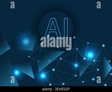 Artificial Intelligence Network Concept With Glowing Neural Nodes And Futuristic Technology Background. Stock Vector