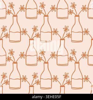 Seamless pattern with vase bottles and flowers Stock Vector