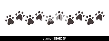Pets paw prints border pattern simple flat style Stock Vector