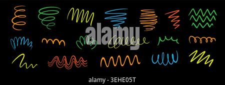 Colorful neon scribble swirls abstract shapes set Stock Vector